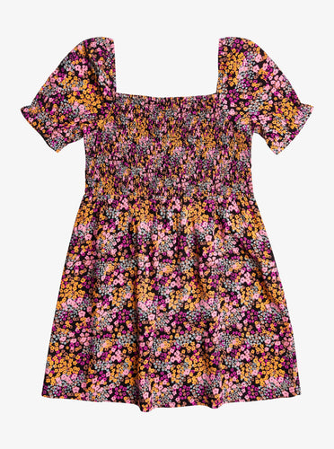Free the Animal Short Puff Sleeve Dress Anthracite Floral Dress