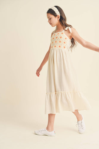 Tween Kids Girls Crochet Tie Shoulder Midi Dress