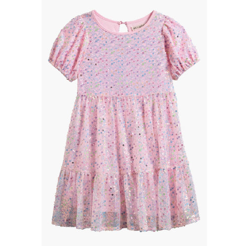 Girls Sequin Puff Sleeve Party Dress