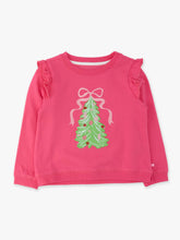 Load image into Gallery viewer, Girls Christmas Tree Hot Pink Bow Applique Flutter Sweatshirt