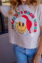 Load image into Gallery viewer, Peace Joy and Good Vibes Glitter Graphic Tee