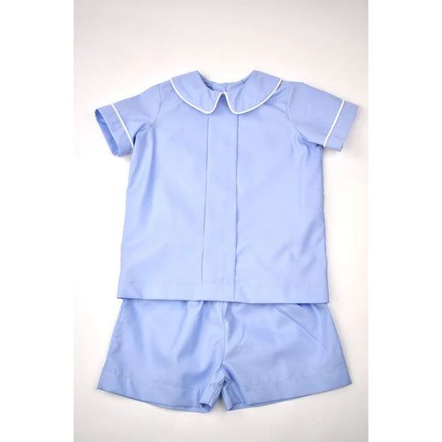 Blue Linen Boys Short Set
