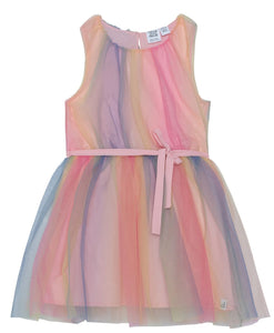 Sleeveless Dress Rainbow Mesh with Belt