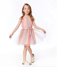 Load image into Gallery viewer, Sleeveless Dress Rainbow Mesh with Belt