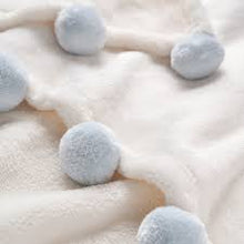 Load image into Gallery viewer, Pale Blue Pom Trim Fleece Baby Stroller Blanket