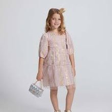 Load image into Gallery viewer, Pink Metallic Stripes &amp; Stars Madaket Dress