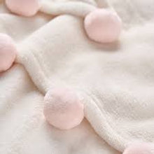 Load image into Gallery viewer, Pale Pink Pom Trim Fleece Baby Stroller Blanket