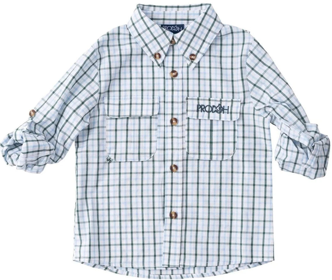 Posy Green & Powder Blue Windowpane Founders Fishing Shirt