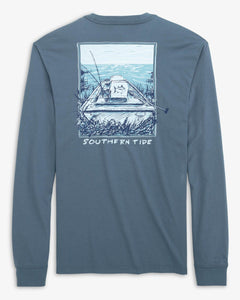Jon Boat Fishing Long Sleeve T-Shirt Blue Haze