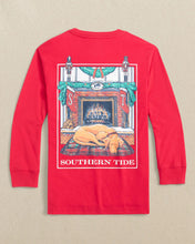 Load image into Gallery viewer, Youth Long Sleeve Cozy Fireplace Tee- Crab Red