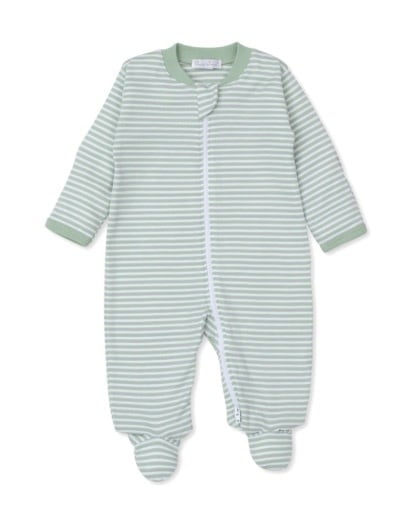 Green Big Hearted Bears Striped Footie with Zipper