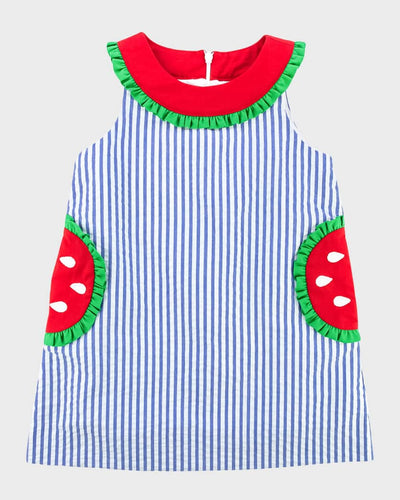 Seersucker Dress with Watermelon Pocket