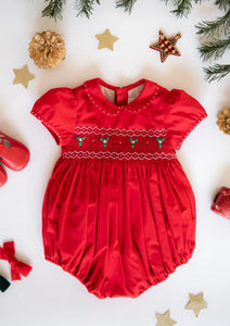 Pauline Red Classic Christmas Smocked Bubble