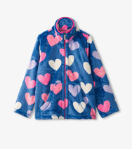 Load image into Gallery viewer, Blue Quartz Fun Hearts Fuzzy Fleece Zip Up