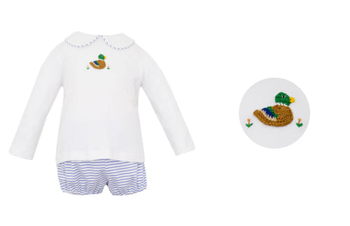 Blue Stripe Mallard Knit Long Sleeve Diaper Set