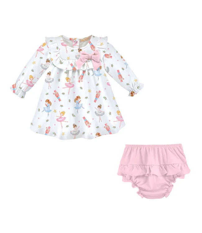 Pink Nutcracker Printed Dress with Bow