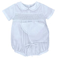 Load image into Gallery viewer, White &amp; Blue Diamond Smocked Romper