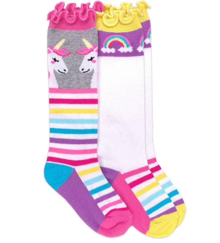 Jefferies Unicorn Rainbow Stripe Knee Socks 2 Pack
