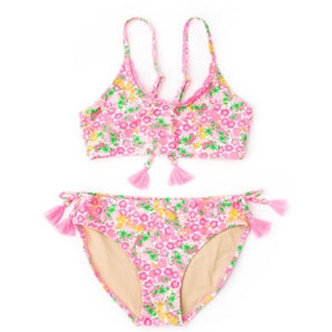 Crochet Trim Tie Back Bikini - Fresh Floral Pink