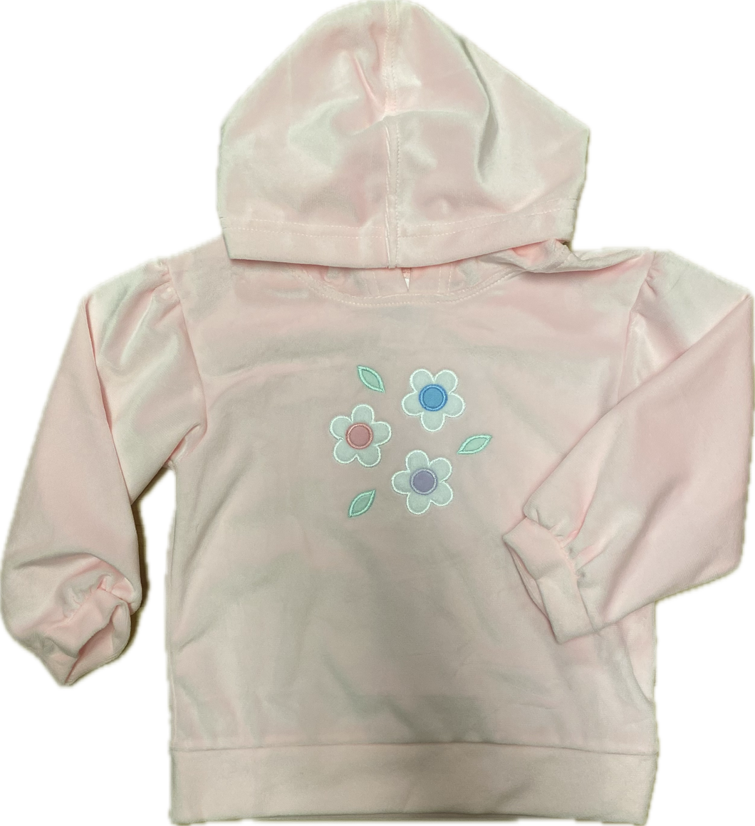 Velour Hoodie With Flowers