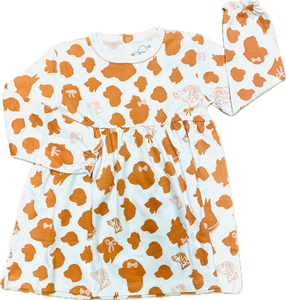 Long Sleeved Playtime Dress - Orange Dog Silhouettes