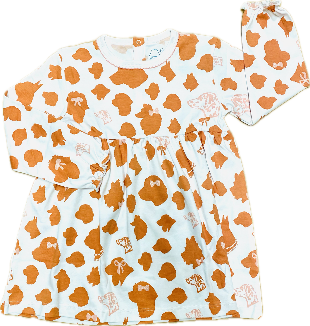 Long Sleeved Playtime Dress - Orange Dog Silhouettes