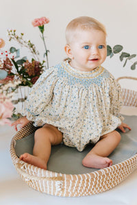 Floral Blue Smocked Bubble