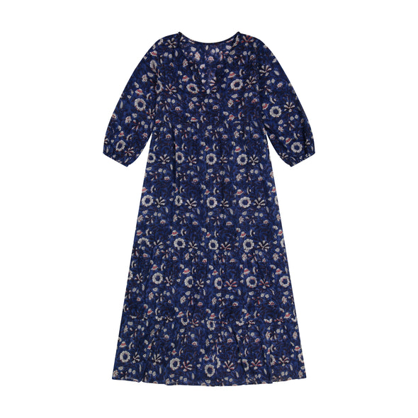 Talia Women's Maxi dress bagru blue block print