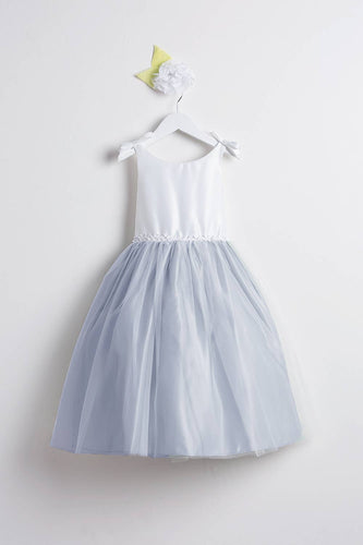 Two-tone double bow satin with tulle: Off white/silver