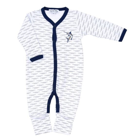 Deep Sea Fishing Navy Embroidered Playsuit