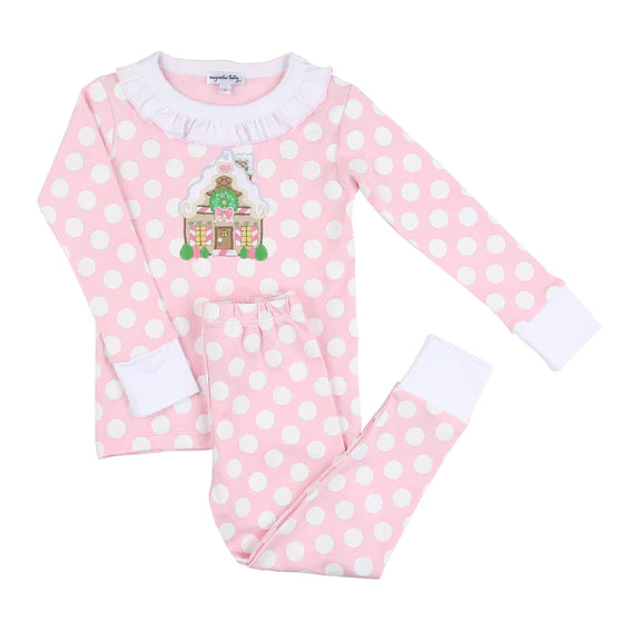 Gingerbread Fun Ruffle Toddler Long Pajamas Pink
