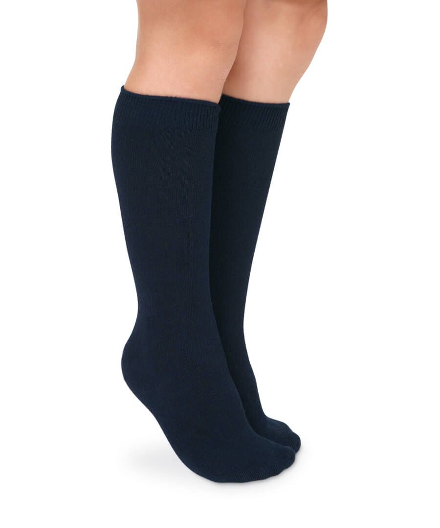 Navy Smooth Toe Cotton Knee High Socks