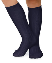 Load image into Gallery viewer, Navy Cable Knit Knee Socks