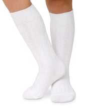 Load image into Gallery viewer, White Cable Knee High Socks