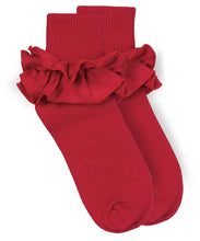 Load image into Gallery viewer, Red Ruffle Lace Turn Cuff Sock