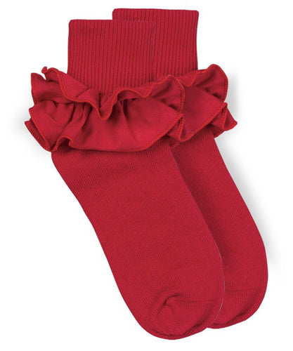 Red Ruffle Lace Turn Cuff Sock