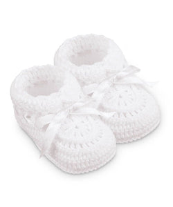 Baby Hand Crochet White Ribbon Bootie Socks