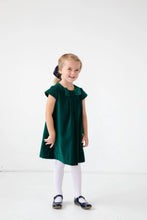Load image into Gallery viewer, Green Velvet Dress with Pleat and Satin Bow