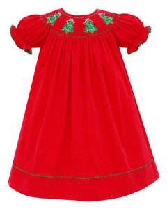 Holiday Trees Red Corduroy Bishop Dress