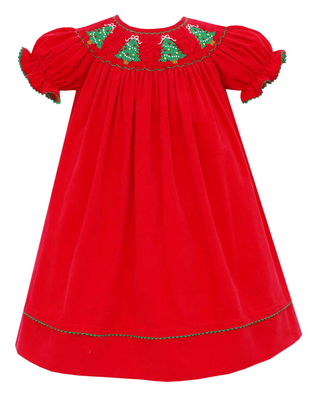 Holiday Trees Red Corduroy Bishop Dress