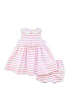 Load image into Gallery viewer, Pink Stripe Dress &amp; Bloomer with Flowers