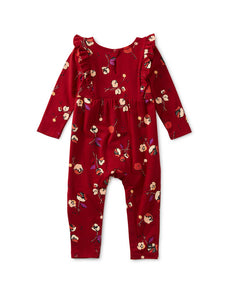 Ruffle Shoulder Baby Romper Tossed Tulips in Red
