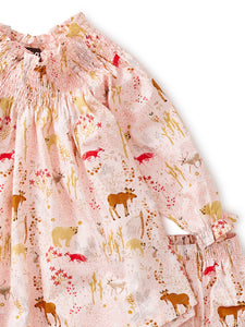 Baby Smocked Dress Swedish Forest In Pink