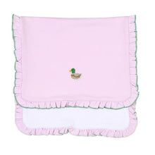 Load image into Gallery viewer, Tiny Mallard Emb Ruffle Burp Cloth Pink
