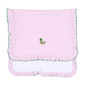 Tiny Mallard Emb Ruffle Burp Cloth Pink