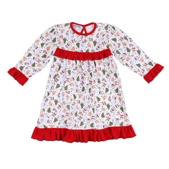 Cookie Exchange Ruffle Long Sleeve Red Toddler Dress