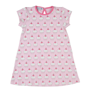 Baby Cakes Printed Short Sleeve Toddler Dress Pink