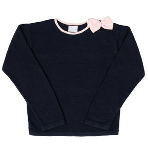 Ashtyn Bow Long Sleeve Sweater Navy/Pink Knit