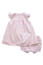 Load image into Gallery viewer, Pink Check Poplin Dress and Bloomer with Flowers