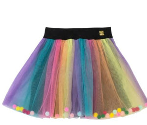 Rainbow Tulle Skirt with PomPom